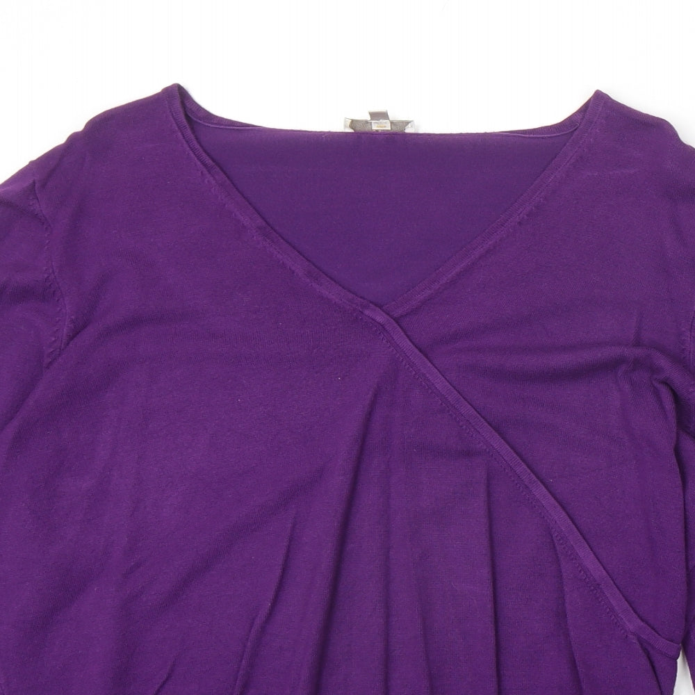 CC Womens Purple V-Neck Viscose Pullover Jumper Size XL