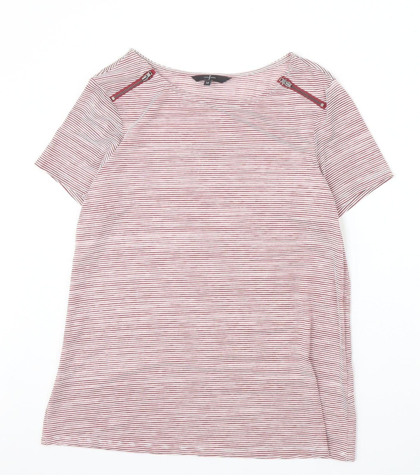 Jasper Conran Womens Red Striped Viscose Basic T-Shirt Size 14 Boat Neck