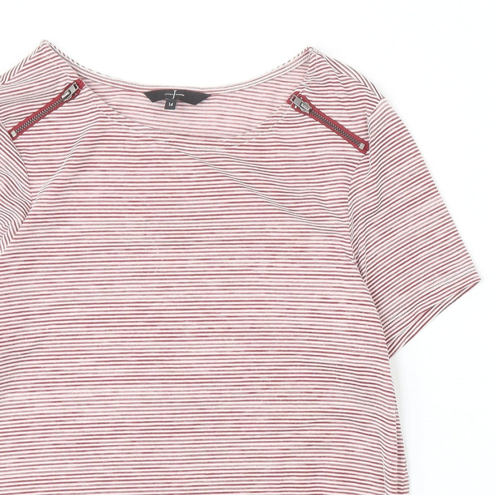 Jasper Conran Womens Red Striped Viscose Basic T-Shirt Size 14 Boat Neck