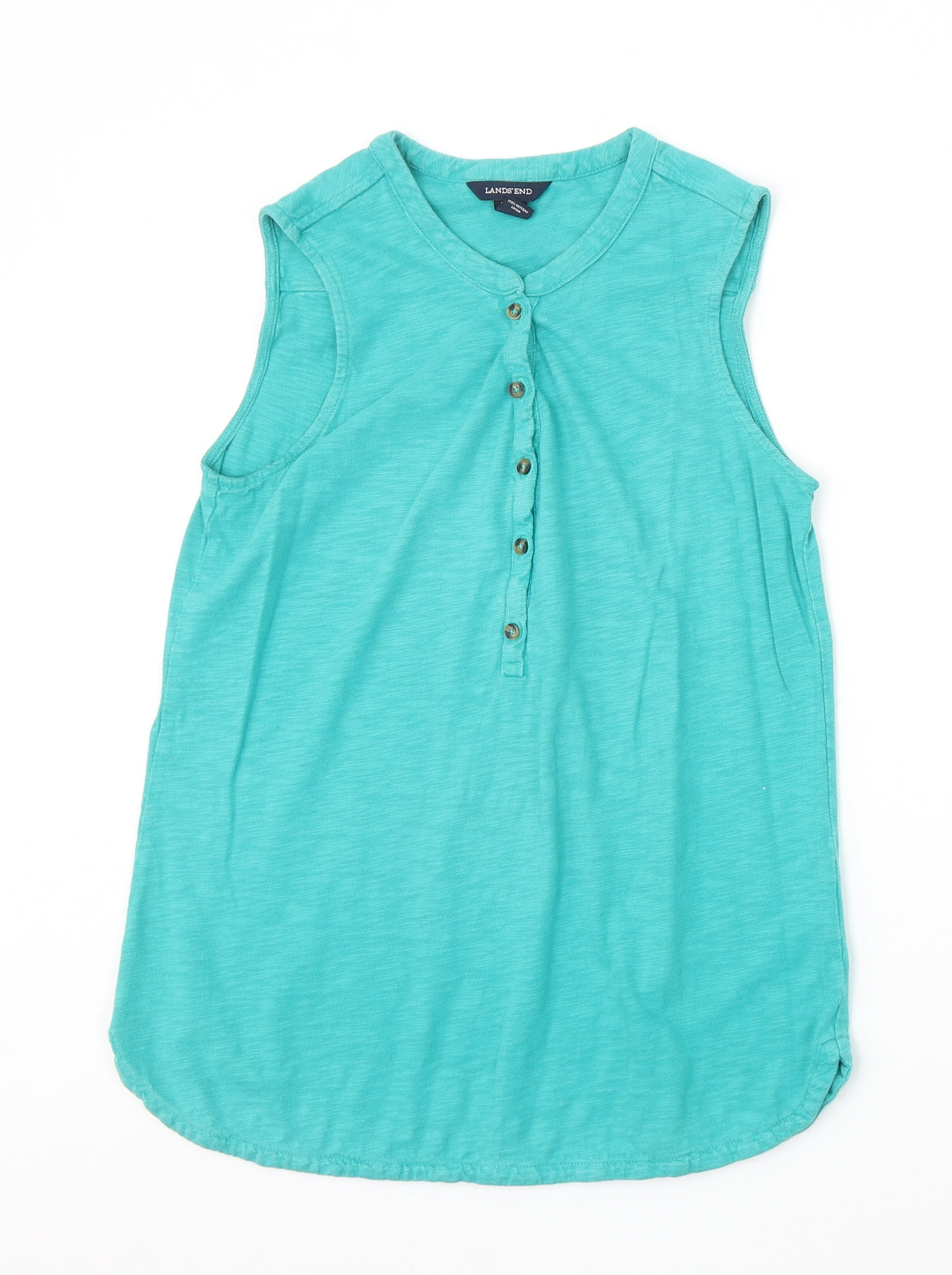 Lands' End Womens Green 100% Cotton Basic Tank Size S Round Neck