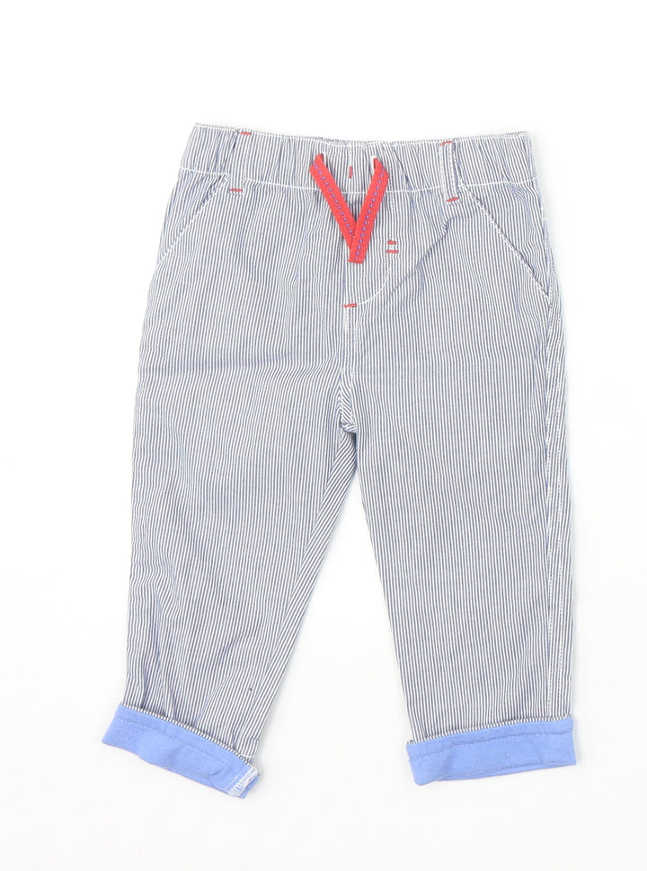 F&F Boys Blue Striped 100% Cotton Capri Trousers Size 6-9 Months Pullover