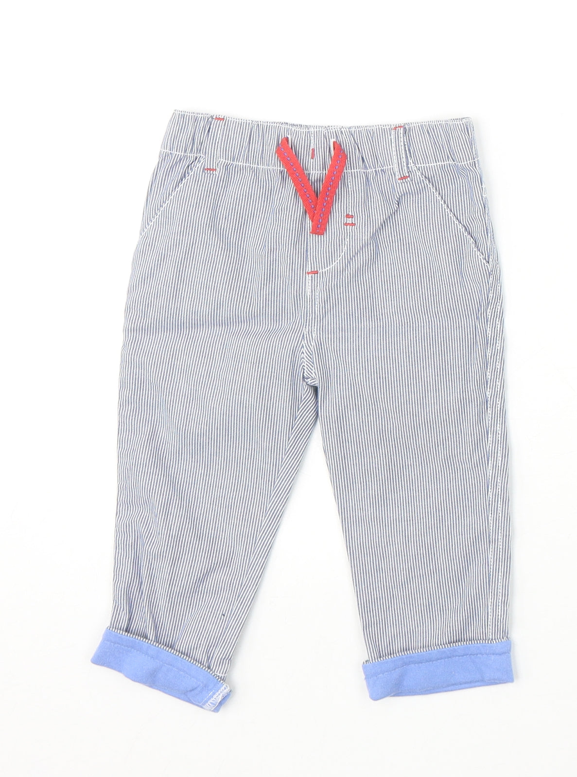 F&F Boys Blue Striped 100% Cotton Capri Trousers Size 6-9 Months Pullover