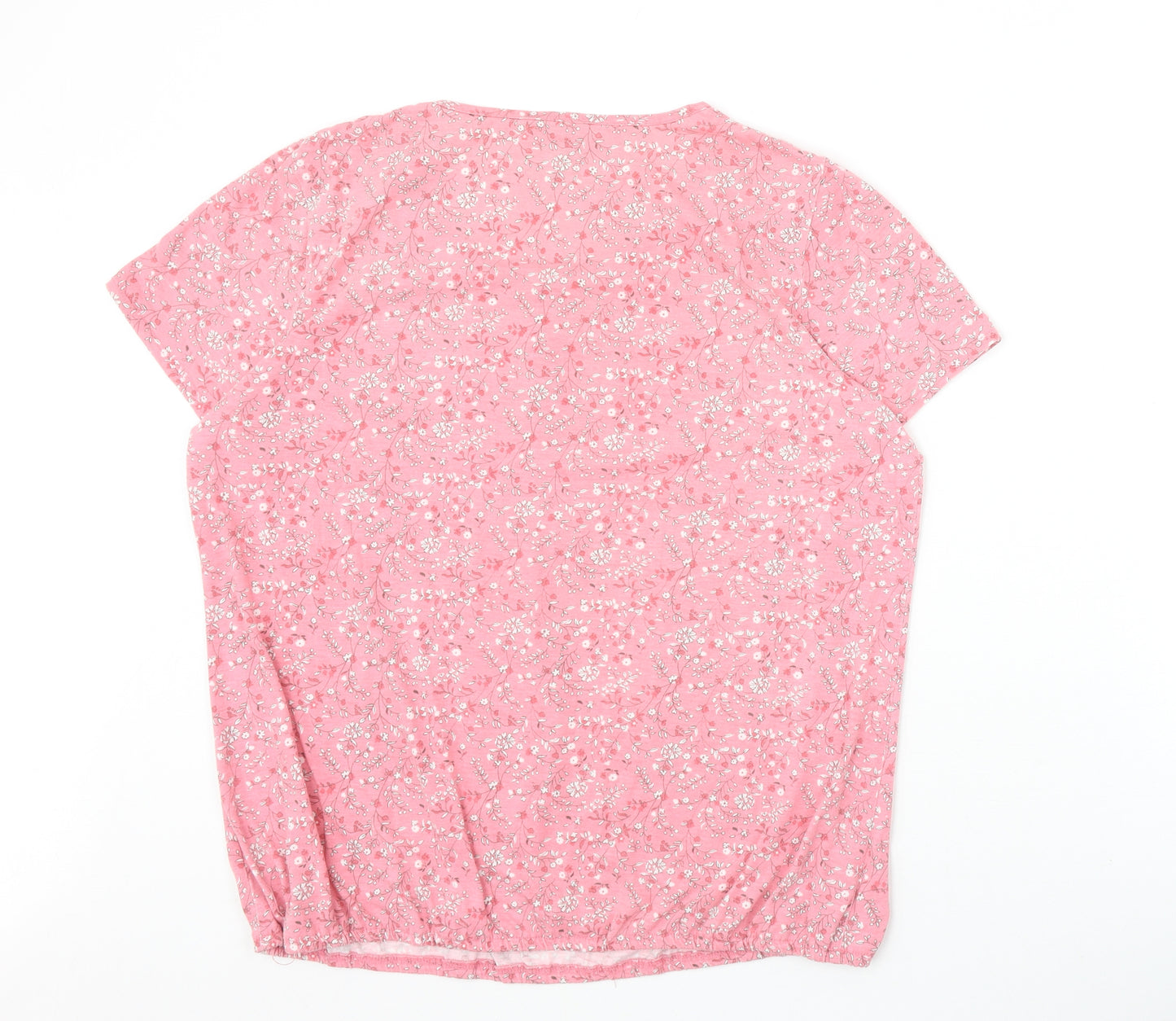 BM Casual Womens Pink Floral Polyester Basic T-Shirt Size 16 Round Neck