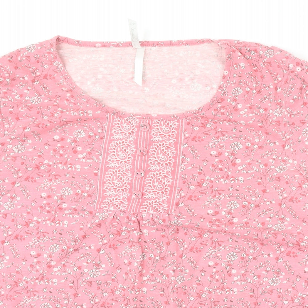BM Casual Womens Pink Floral Polyester Basic T-Shirt Size 16 Round Neck