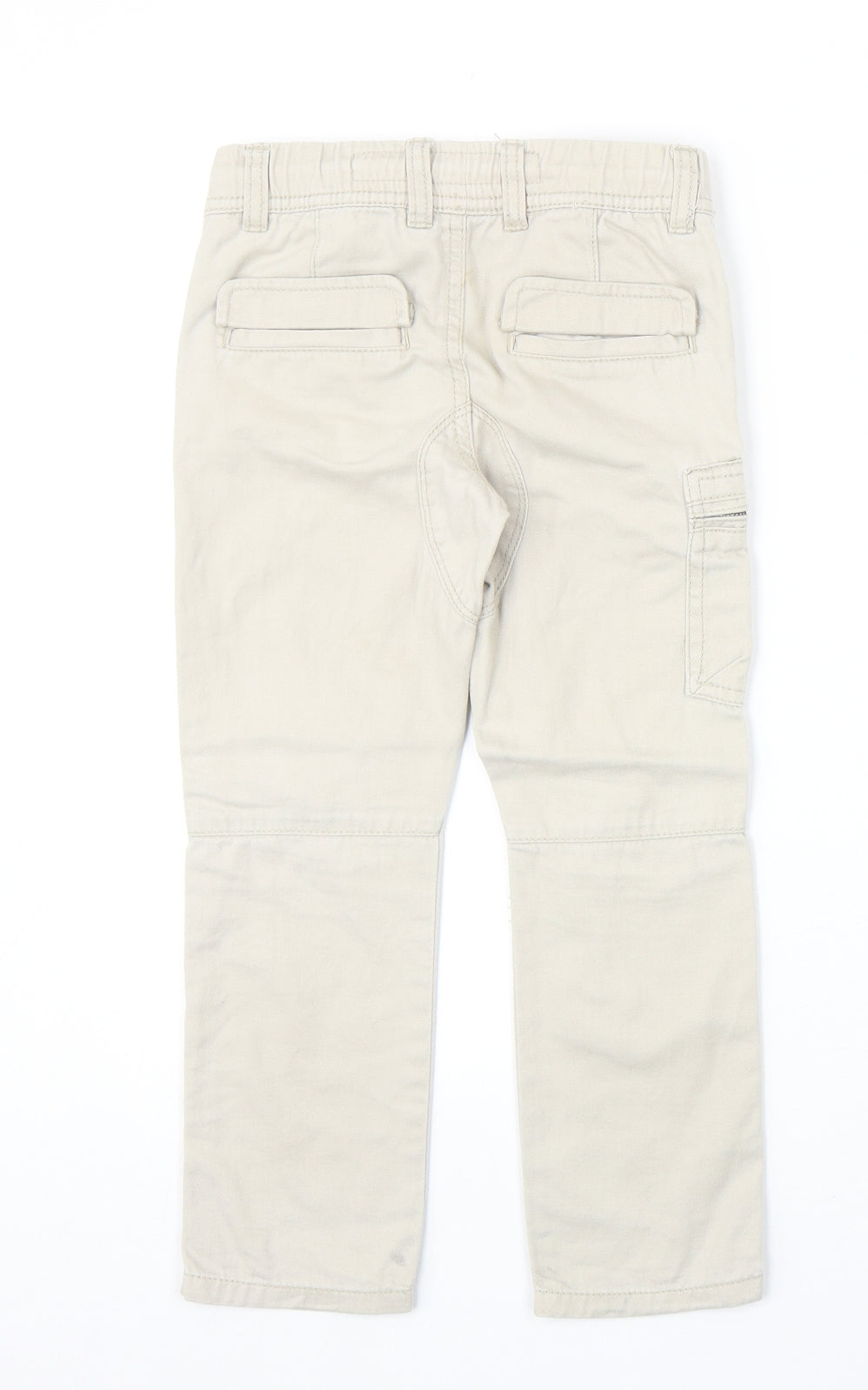Denim & Co. Boys Beige 100% Cotton Cargo Trousers Size 4-5 Years Regular Drawstring