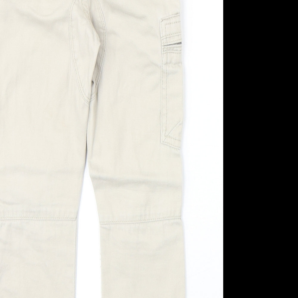 Denim & Co. Boys Beige 100% Cotton Cargo Trousers Size 4-5 Years Regular Drawstring