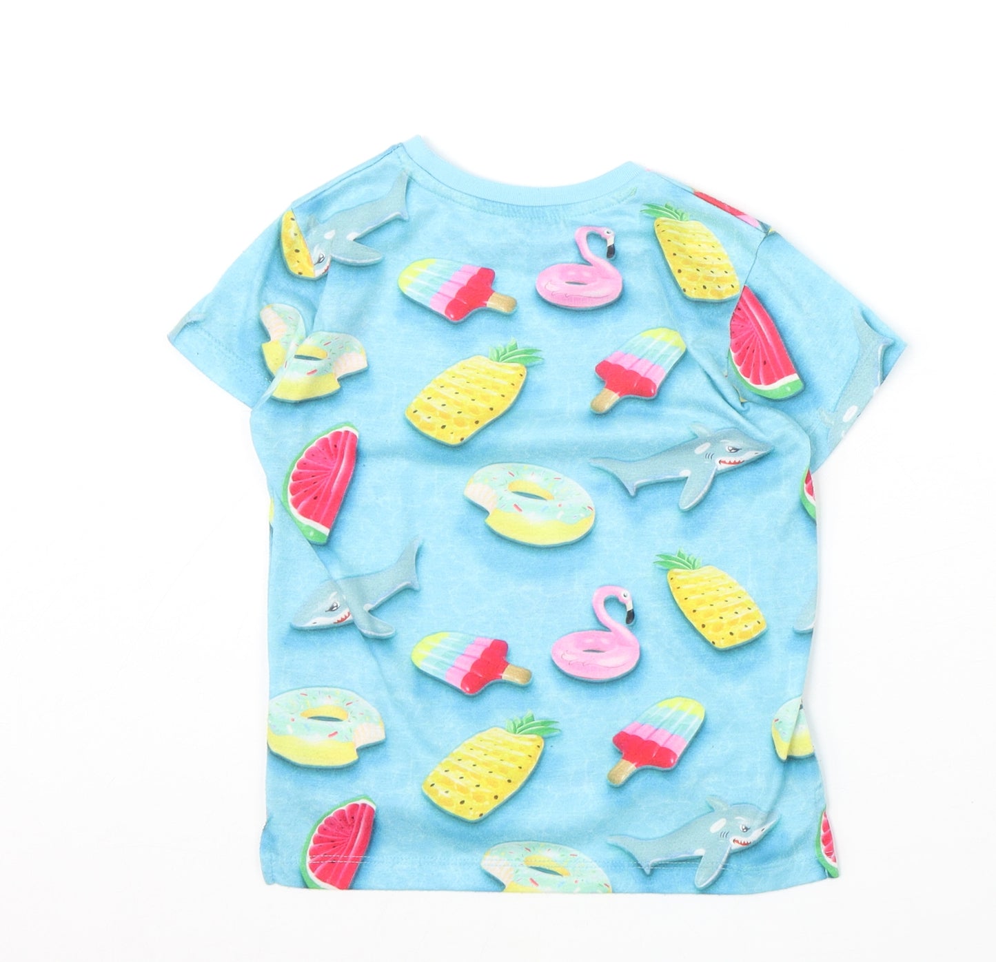 Primark Girls Blue Polyester Basic T-Shirt Size 4-5 Years Round Neck Pullover - Totally Awesome Pool Floats