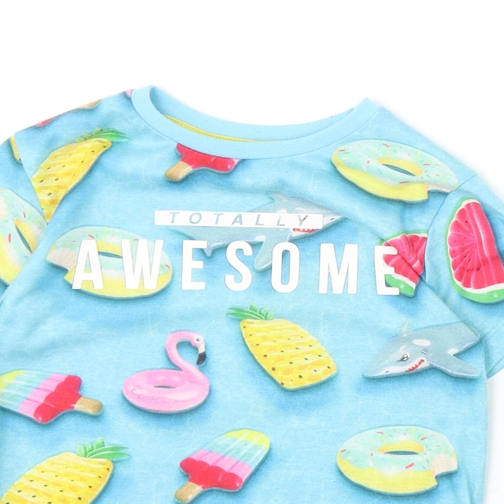 Primark Girls Blue Polyester Basic T-Shirt Size 4-5 Years Round Neck Pullover - Totally Awesome Pool Floats