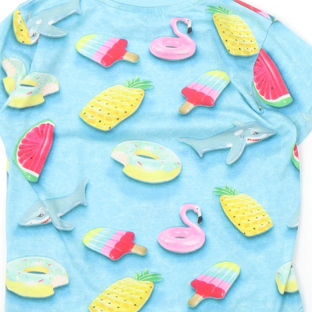 Primark Girls Blue Polyester Basic T-Shirt Size 4-5 Years Round Neck Pullover - Totally Awesome Pool Floats