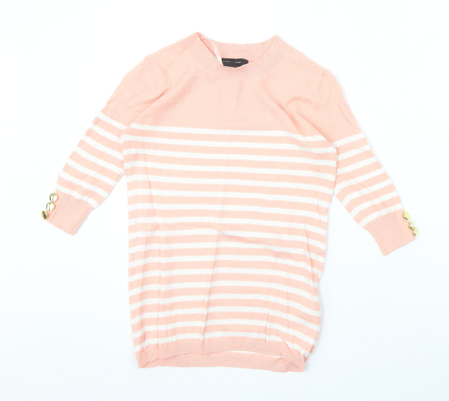 Atmosphere Womens Pink Round Neck Striped Viscose Pullover Jumper Size 4