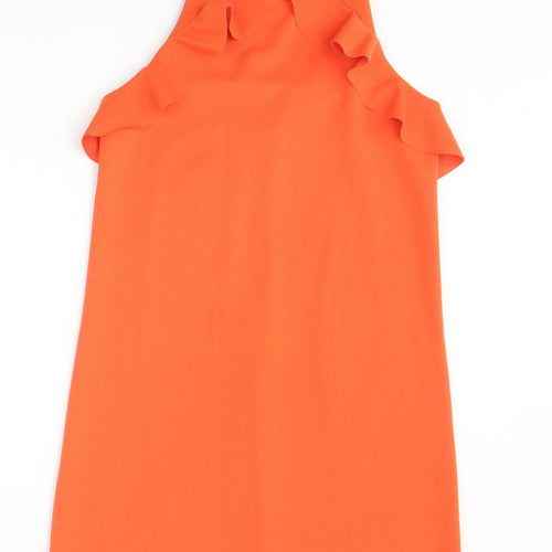 Mango Womens Orange Polyester A-Line Size S Round Neck Button
