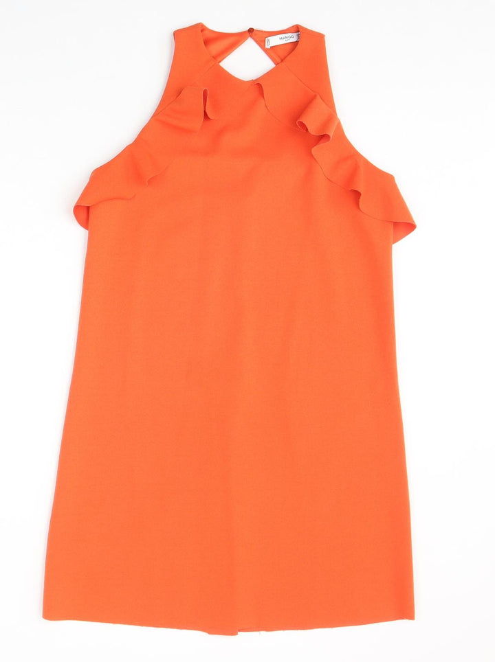 Mango Womens Orange Polyester A-Line Size S Round Neck Button