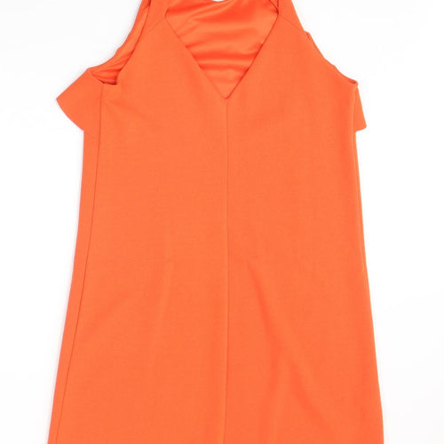 Mango Womens Orange Polyester A-Line Size S Round Neck Button