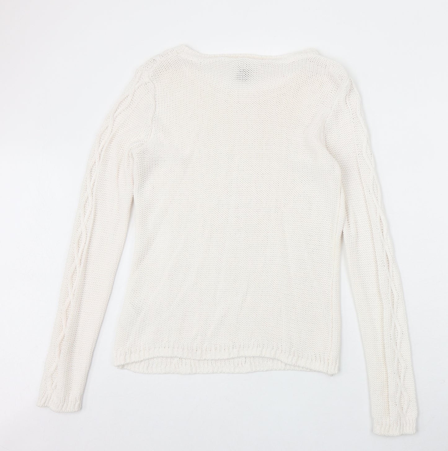 H&M Womens Ivory Boat Neck Cotton Pullover Jumper Size S