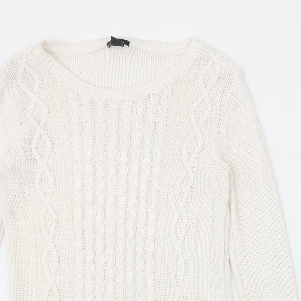 H&M Womens Ivory Boat Neck Cotton Pullover Jumper Size S