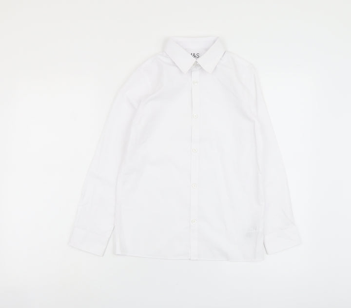 Marks and Spencer Boys White Polyester Basic Button-Up Size 10-11 Years Collared Button