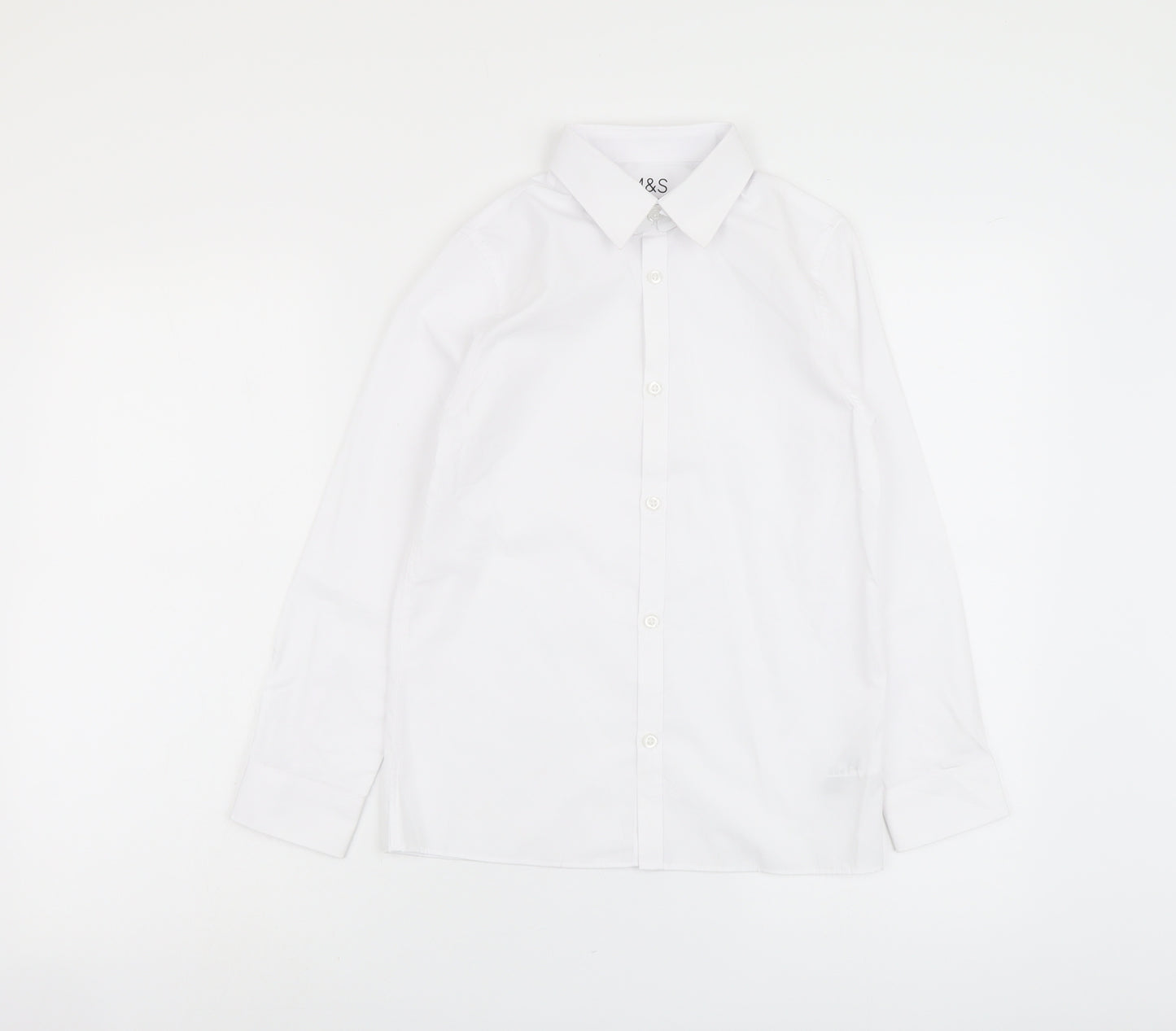 Marks and Spencer Boys White Polyester Basic Button-Up Size 10-11 Years Collared Button