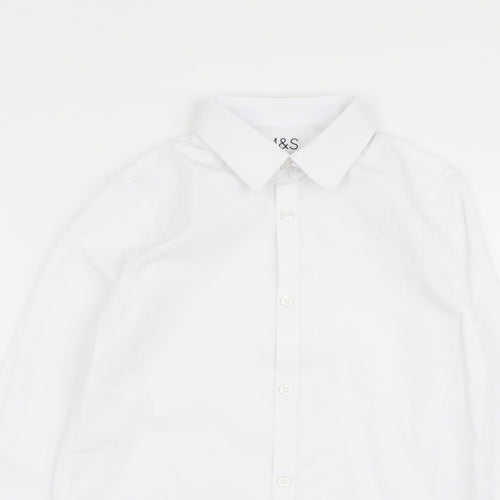 Marks and Spencer Boys White Polyester Basic Button-Up Size 10-11 Years Collared Button