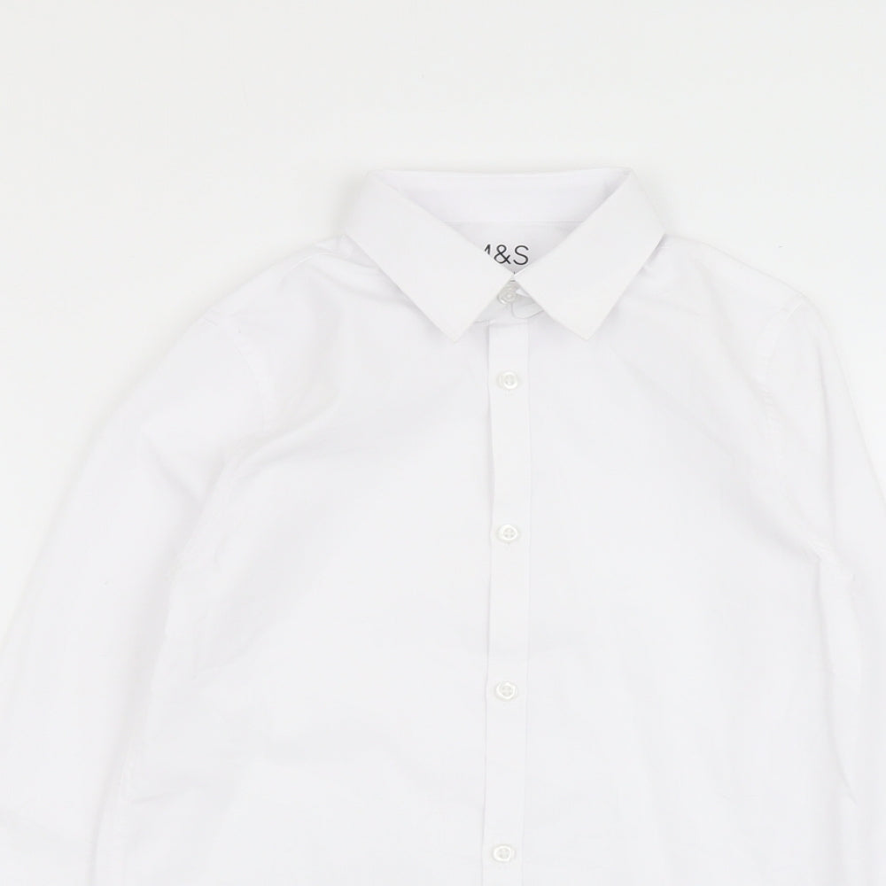 Marks and Spencer Boys White Polyester Basic Button-Up Size 10-11 Years Collared Button