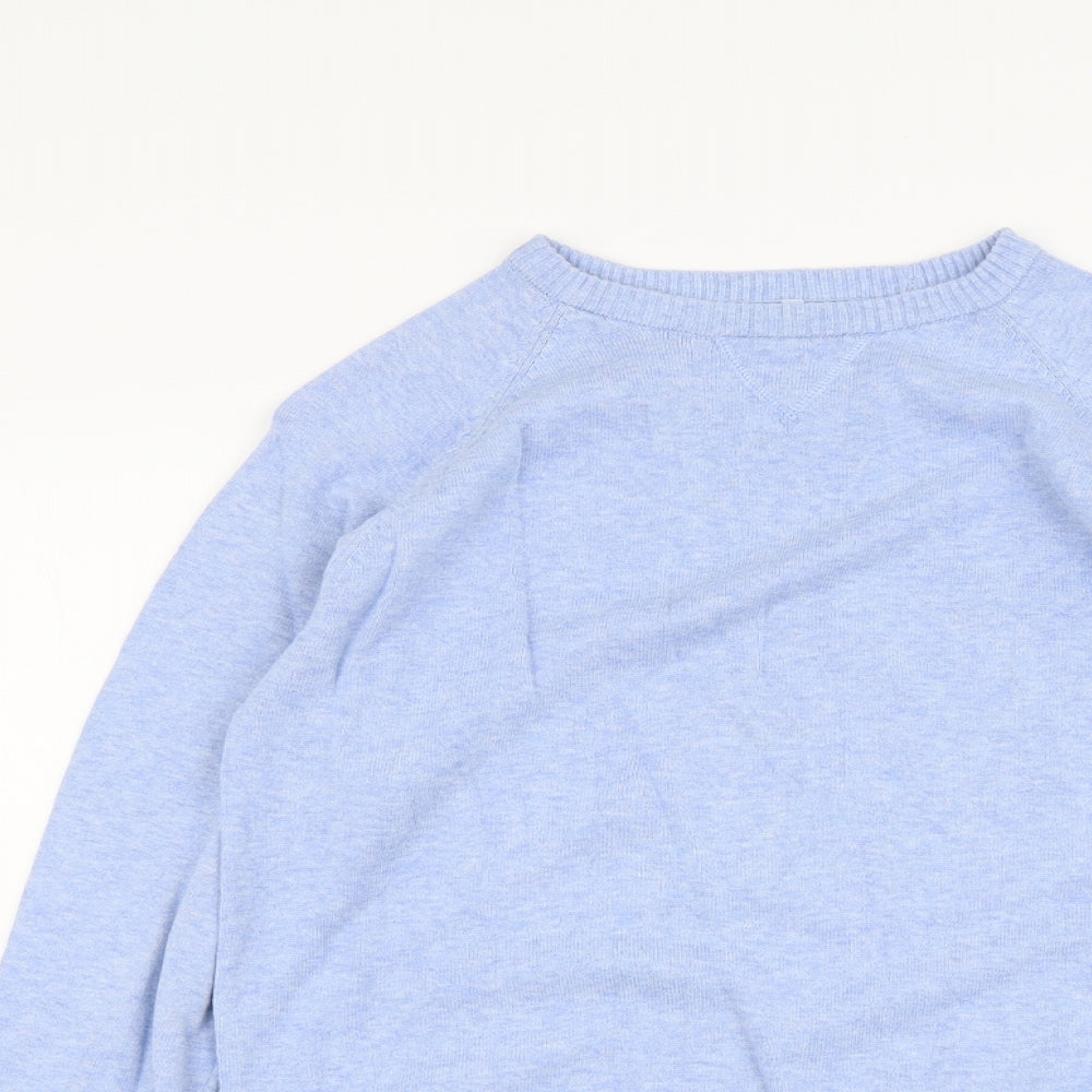 Primark Mens Blue Round Neck Herringbone Cotton Pullover Jumper Size S Long Sleeve