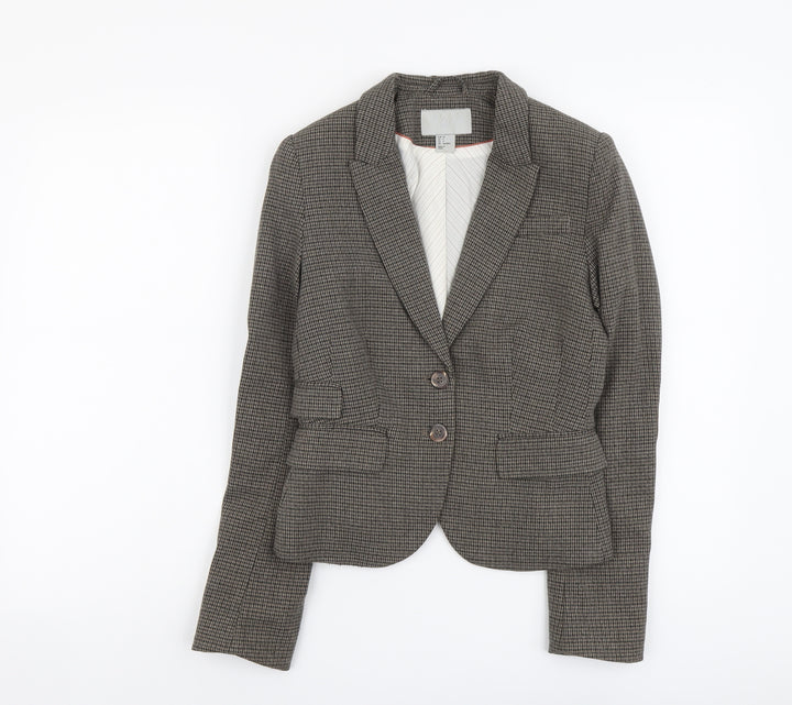 H&M Womens Brown Geometric Polyester Jacket Blazer Size 6 - Elbow Patches