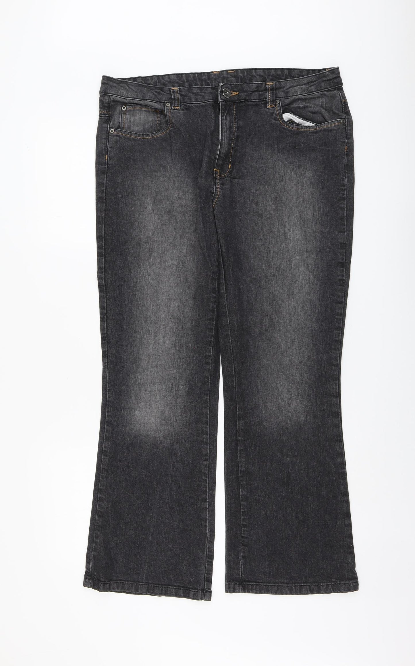 Papaya Womens Grey Cotton Wide-Leg Jeans Size 16 L28 in Regular Button