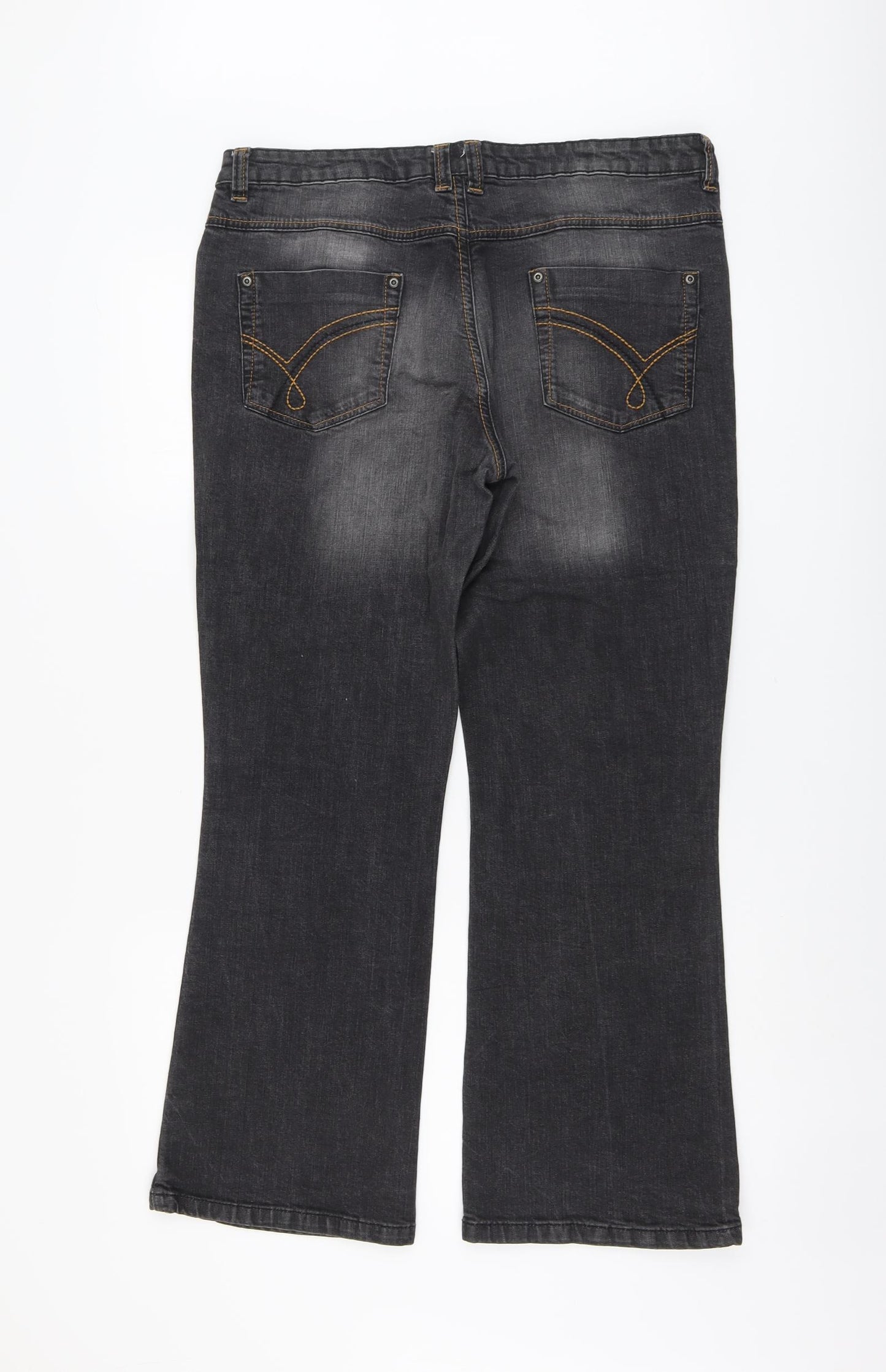 Papaya Womens Grey Cotton Wide-Leg Jeans Size 16 L28 in Regular Button