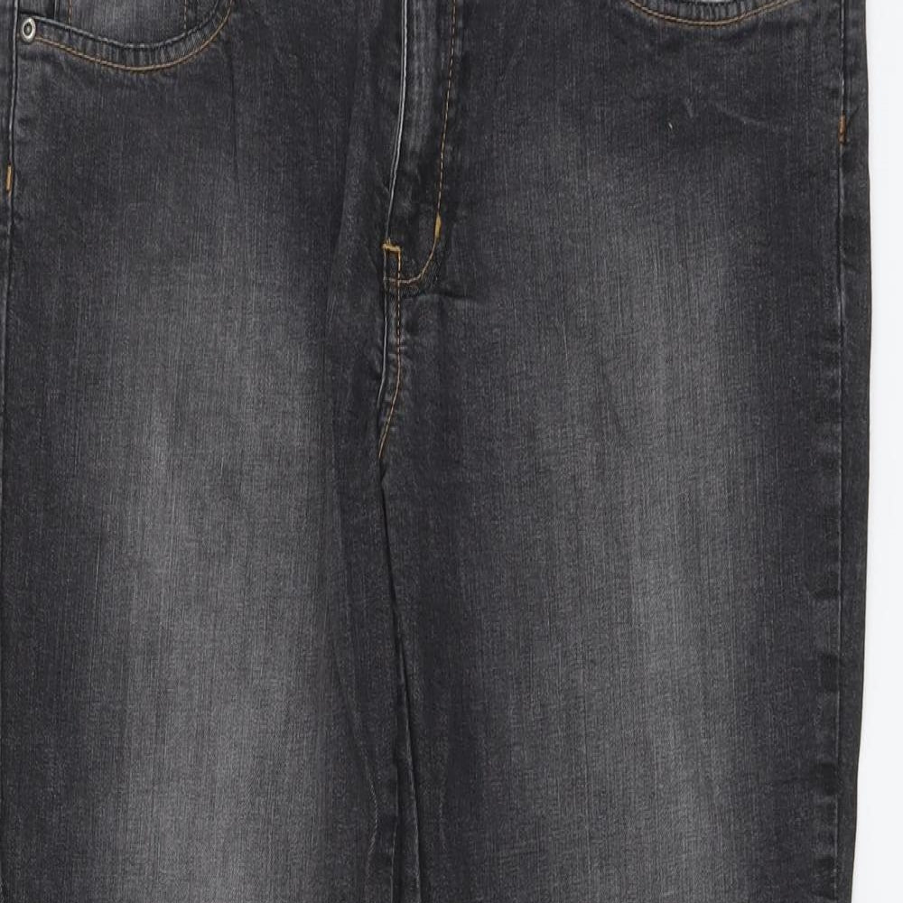 Papaya Womens Grey Cotton Wide-Leg Jeans Size 16 L28 in Regular Button