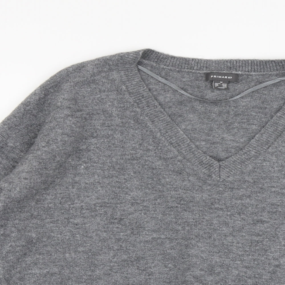 Primark Womens Grey V-Neck Acrylic Pullover Jumper Size M