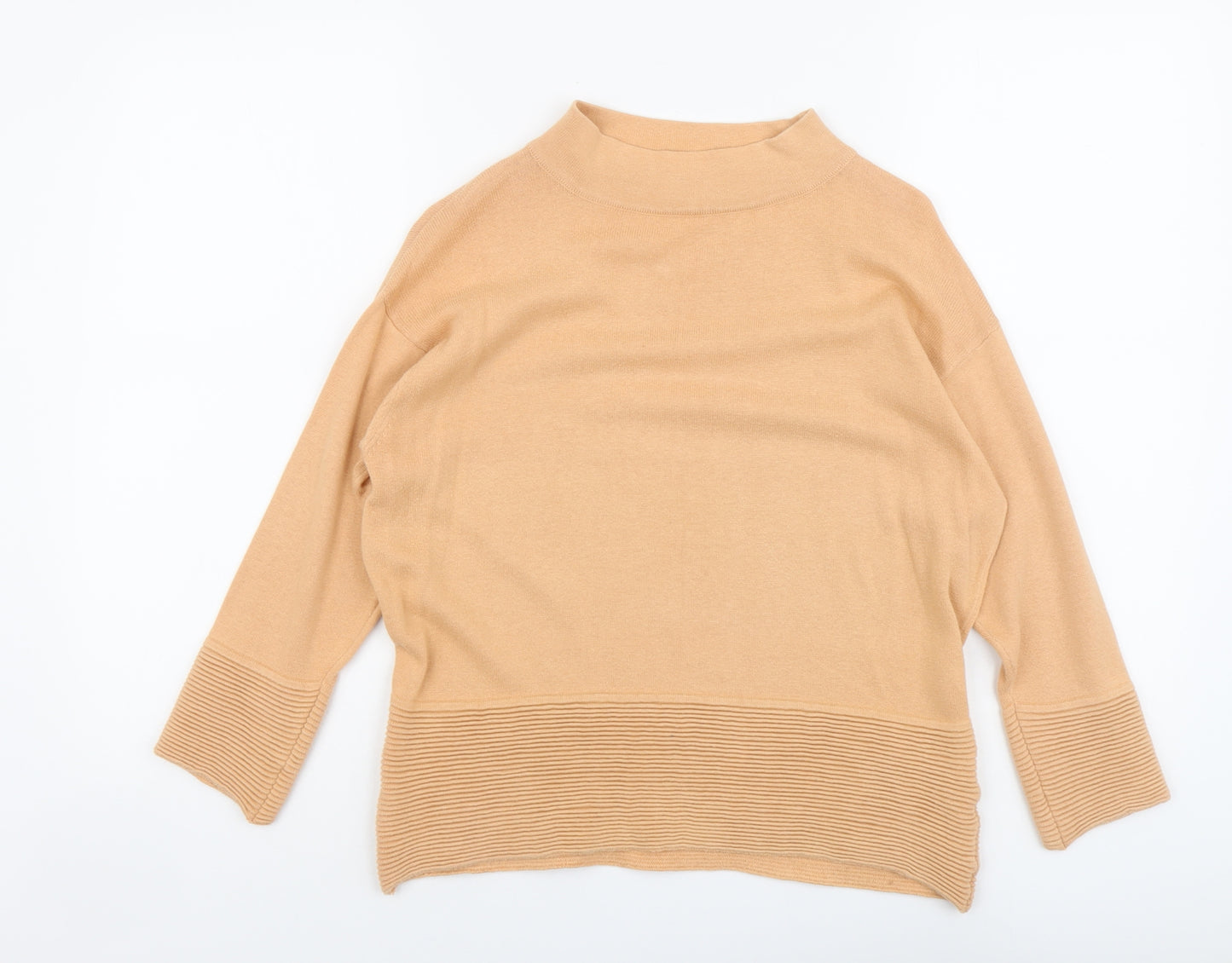 Off Shoot Womens Orange Mock Neck Herringbone Cotton Pullover Jumper Size L