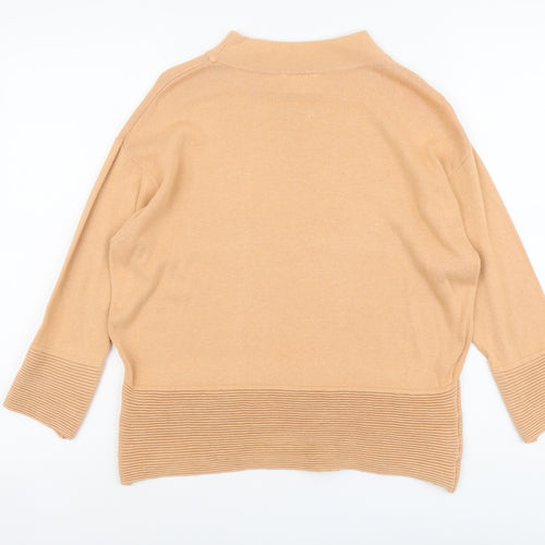 Off Shoot Womens Orange Mock Neck Herringbone Cotton Pullover Jumper Size L