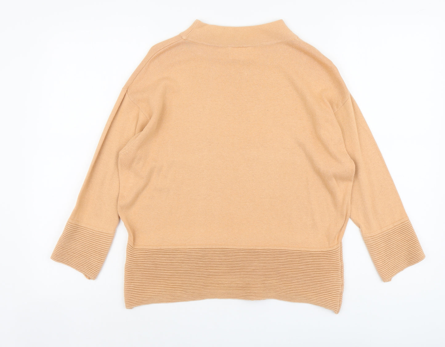 Off Shoot Womens Orange Mock Neck Herringbone Cotton Pullover Jumper Size L