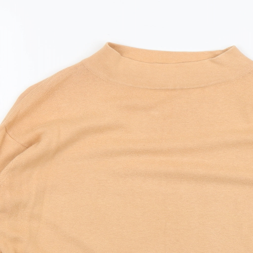 Off Shoot Womens Orange Mock Neck Herringbone Cotton Pullover Jumper Size L