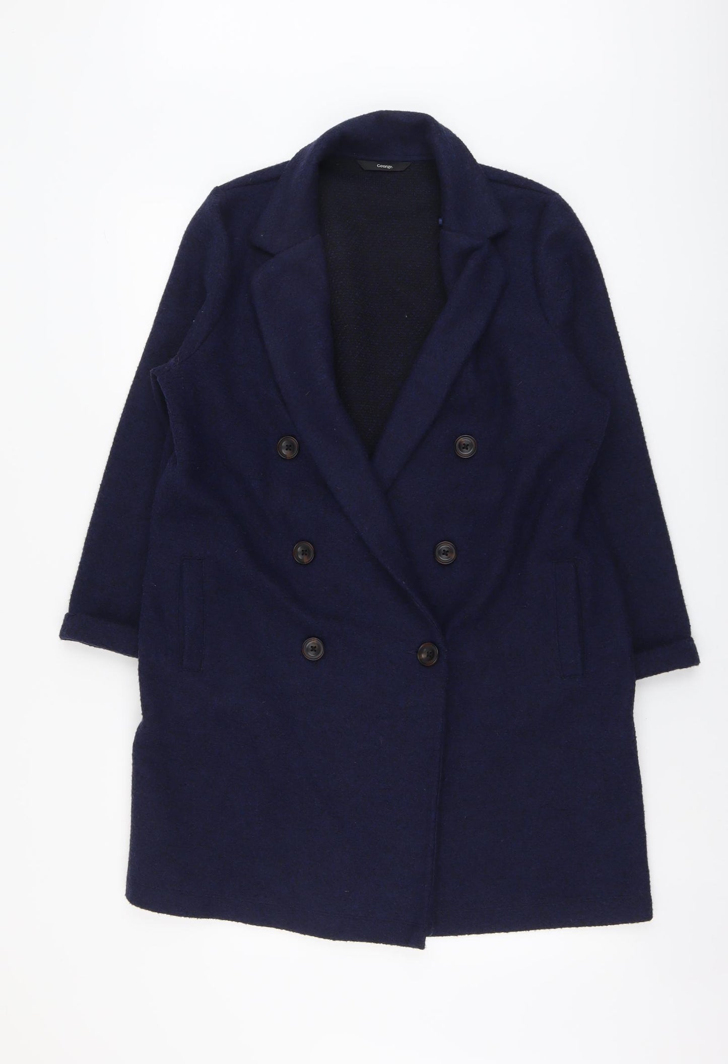 George Womens Blue Overcoat Coat Size M Button