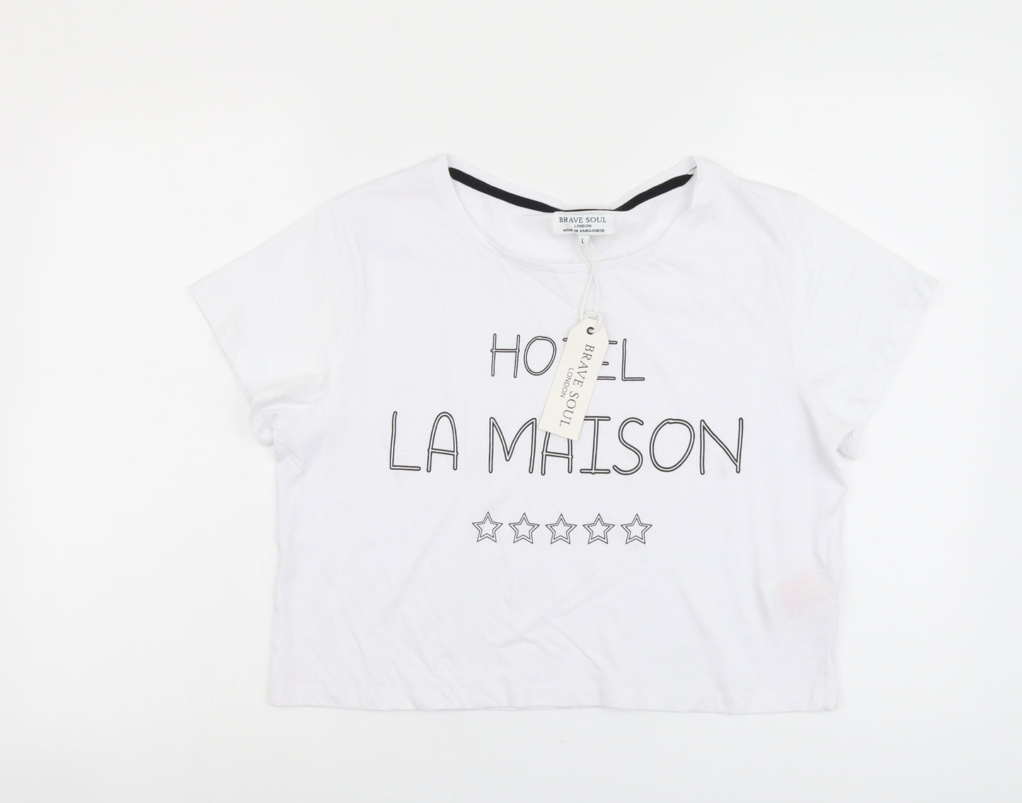 Brave Soul Womens White Cotton Basic T-Shirt Size L Round Neck - Hotel La Maison