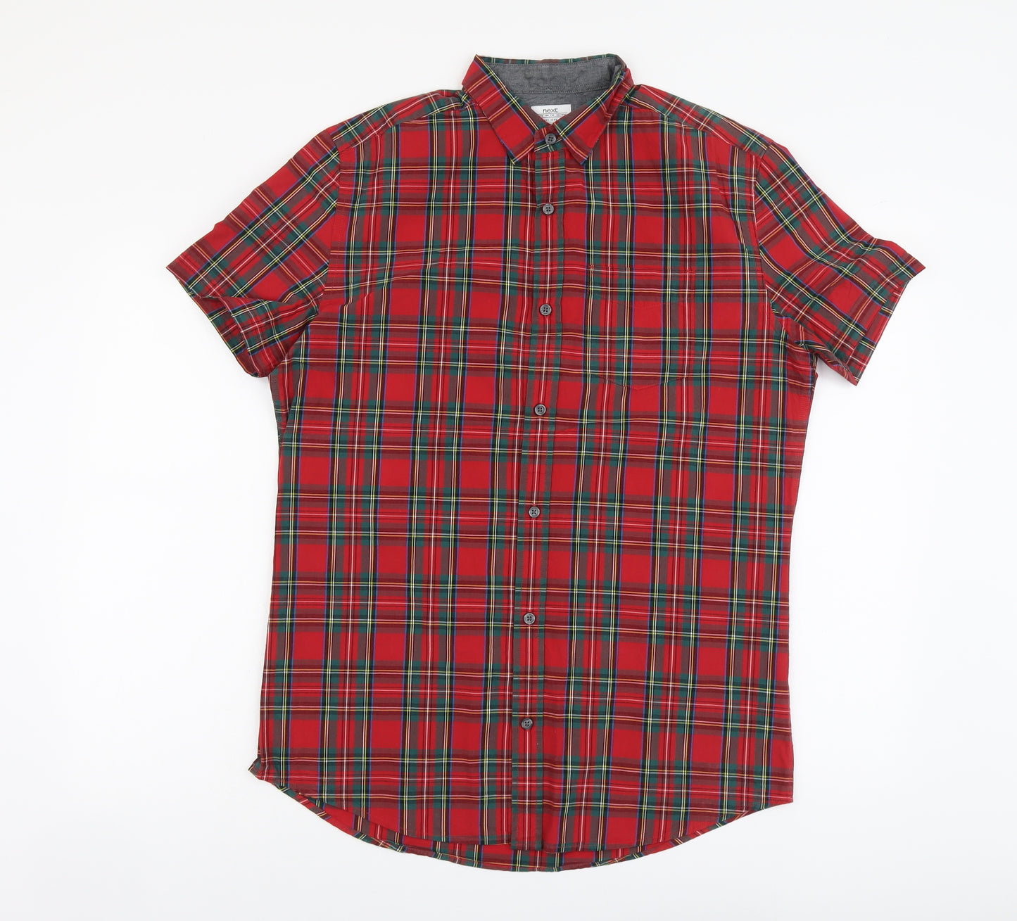 NEXT Mens Red Plaid Cotton Button-Up Size M Collared Button