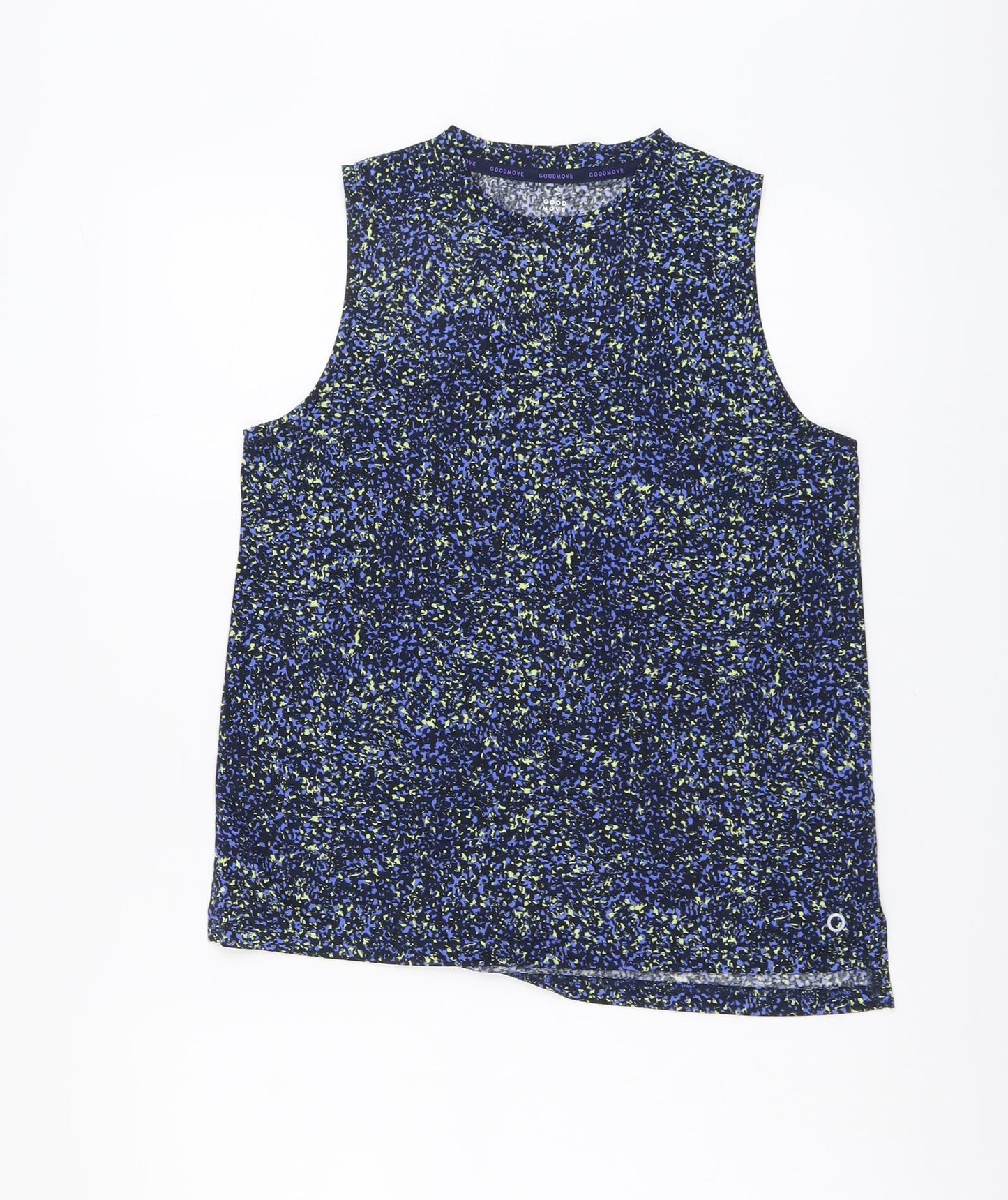 Goodmove Womens Blue Geometric Polyester Basic Tank Size 8 Round Neck Pullover