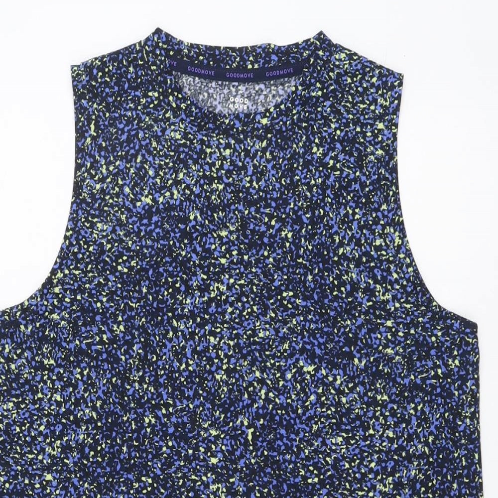 Goodmove Womens Blue Geometric Polyester Basic Tank Size 8 Round Neck Pullover