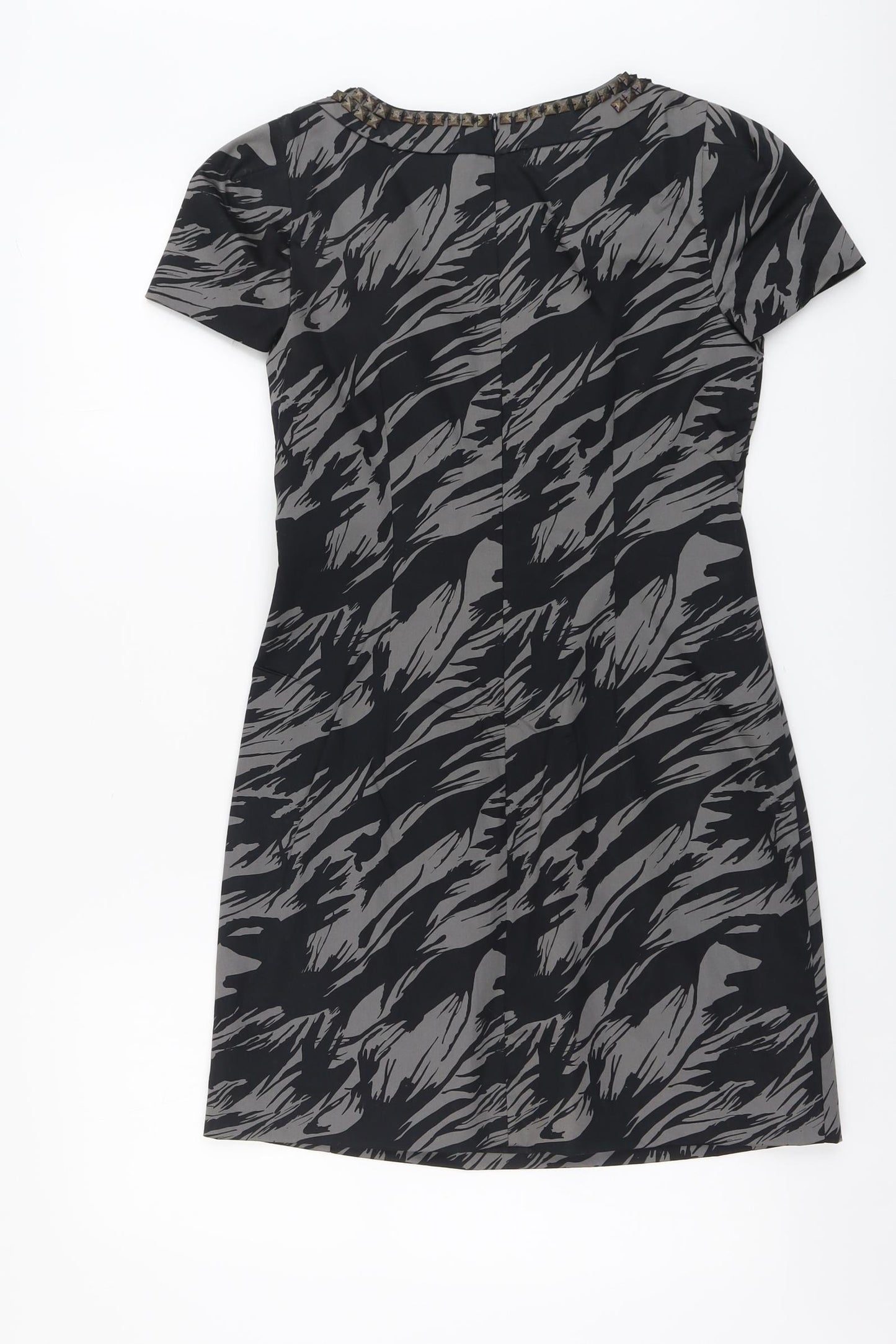 Oasis Womens Grey Geometric Cotton A-Line Size 10 Round Neck Zip