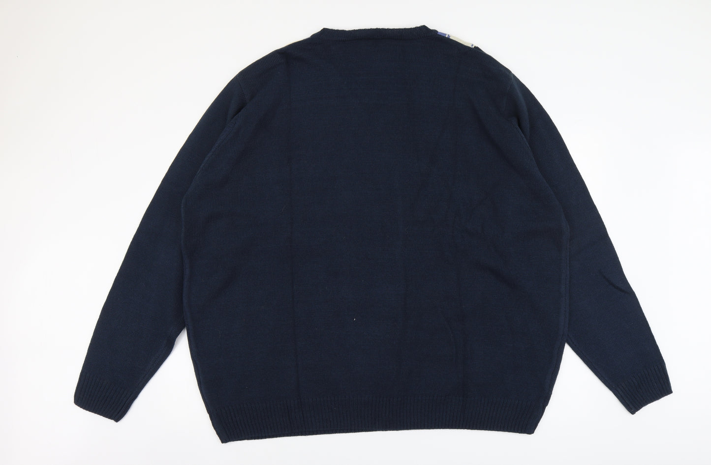 Premier Man Mens Blue V-Neck Argyle/Diamond Acrylic Pullover Jumper Size 3XL Long Sleeve