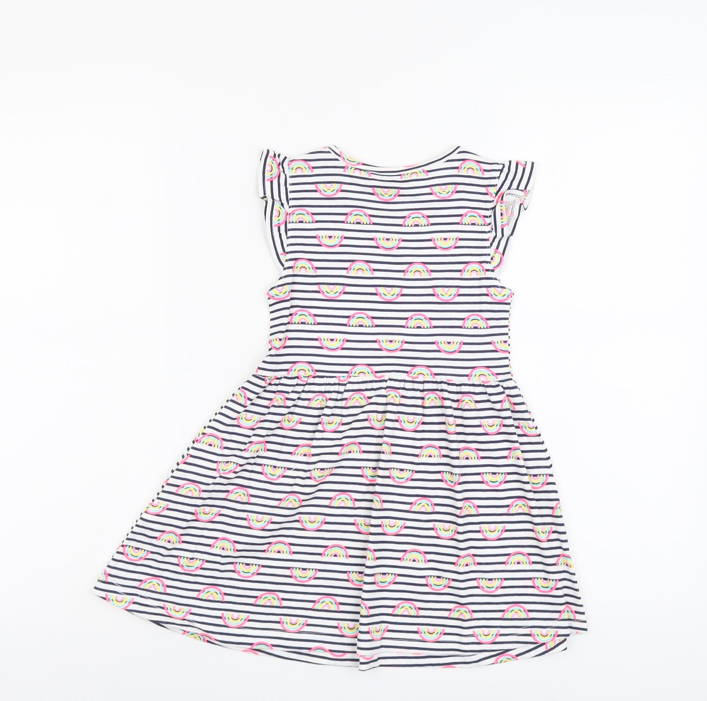 Primark Girls Multicoloured Striped Cotton Fit & Flare Size 4-5 Years Boat Neck Pullover