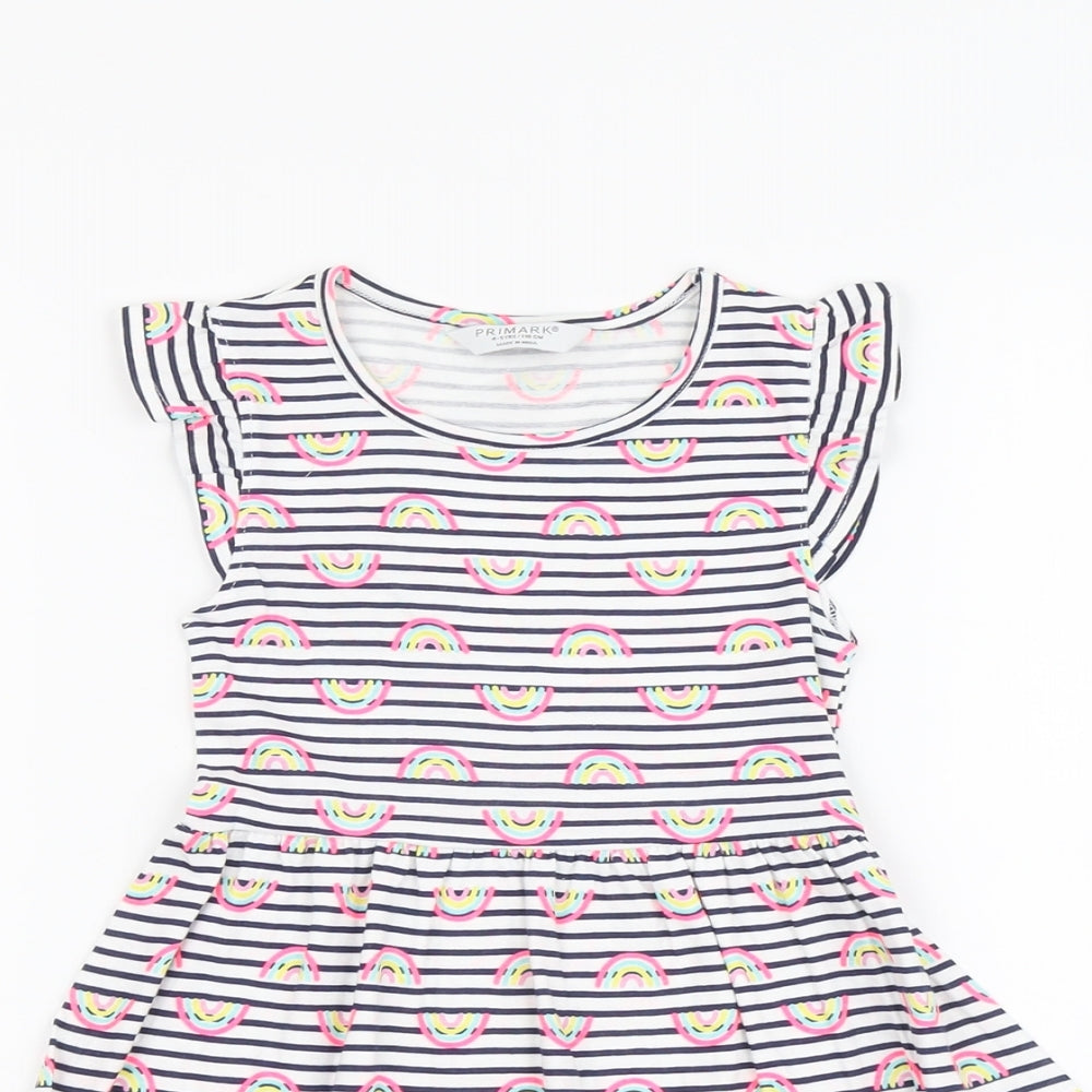 Primark Girls Multicoloured Striped Cotton Fit & Flare Size 4-5 Years Boat Neck Pullover