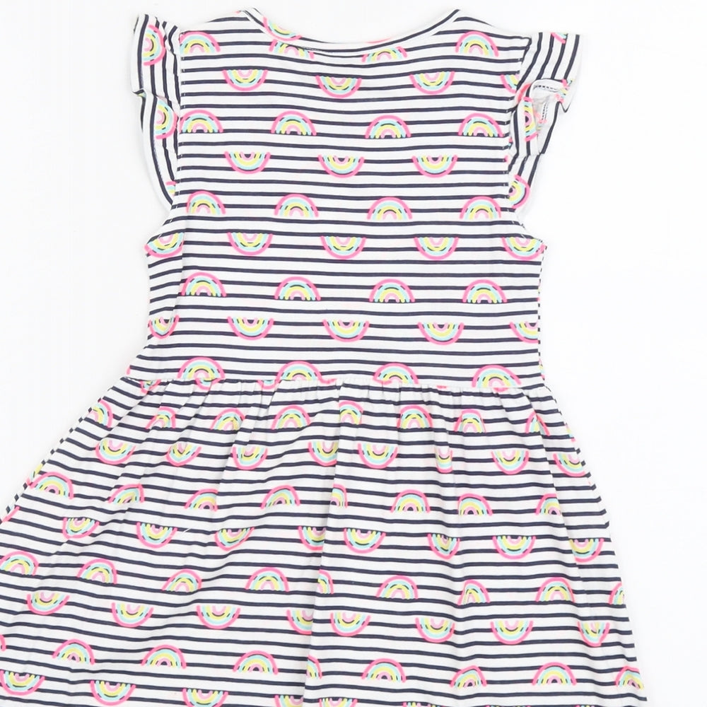 Primark Girls Multicoloured Striped Cotton Fit & Flare Size 4-5 Years Boat Neck Pullover