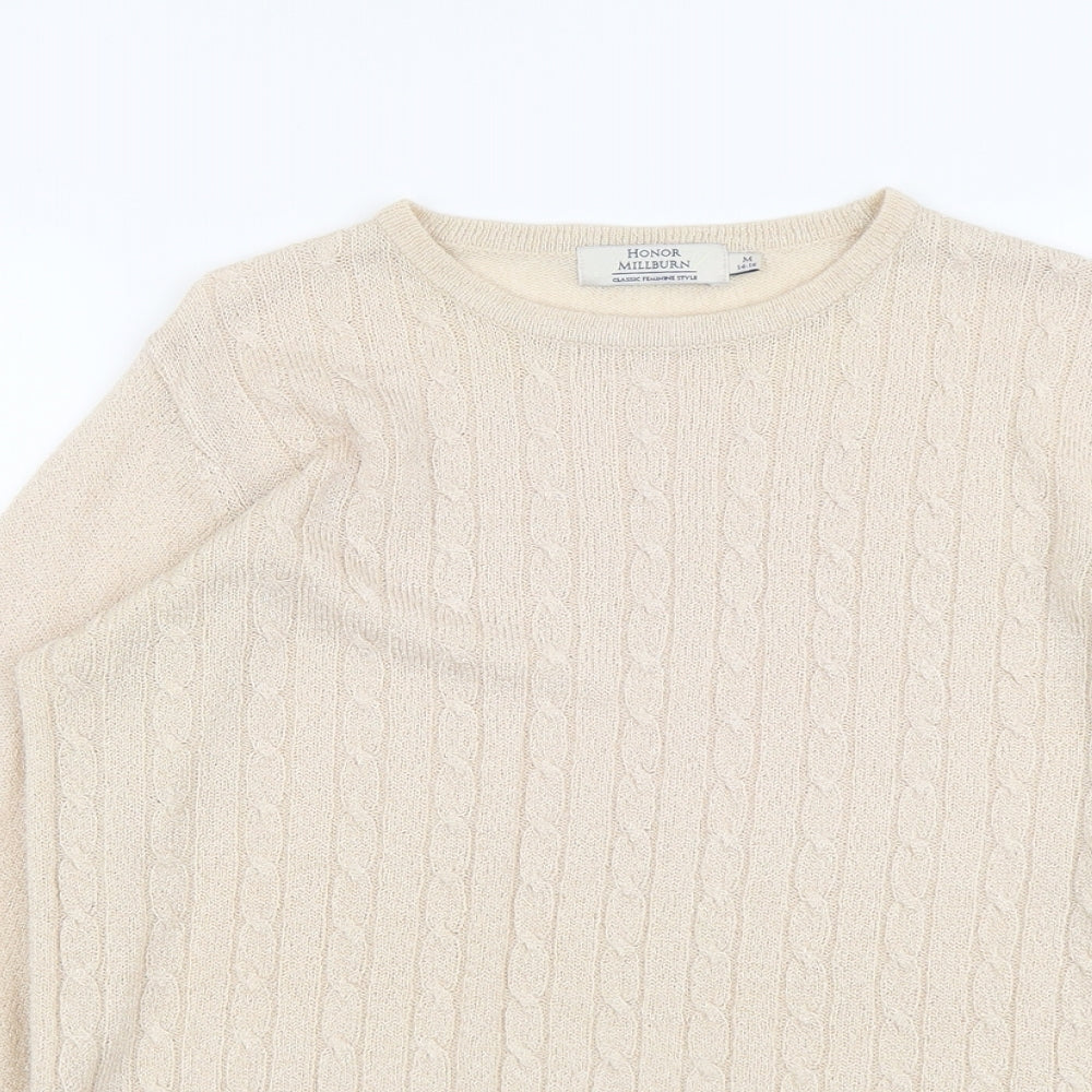 Honour Millburn Womens Beige Boat Neck Acrylic Pullover Jumper Size 14
