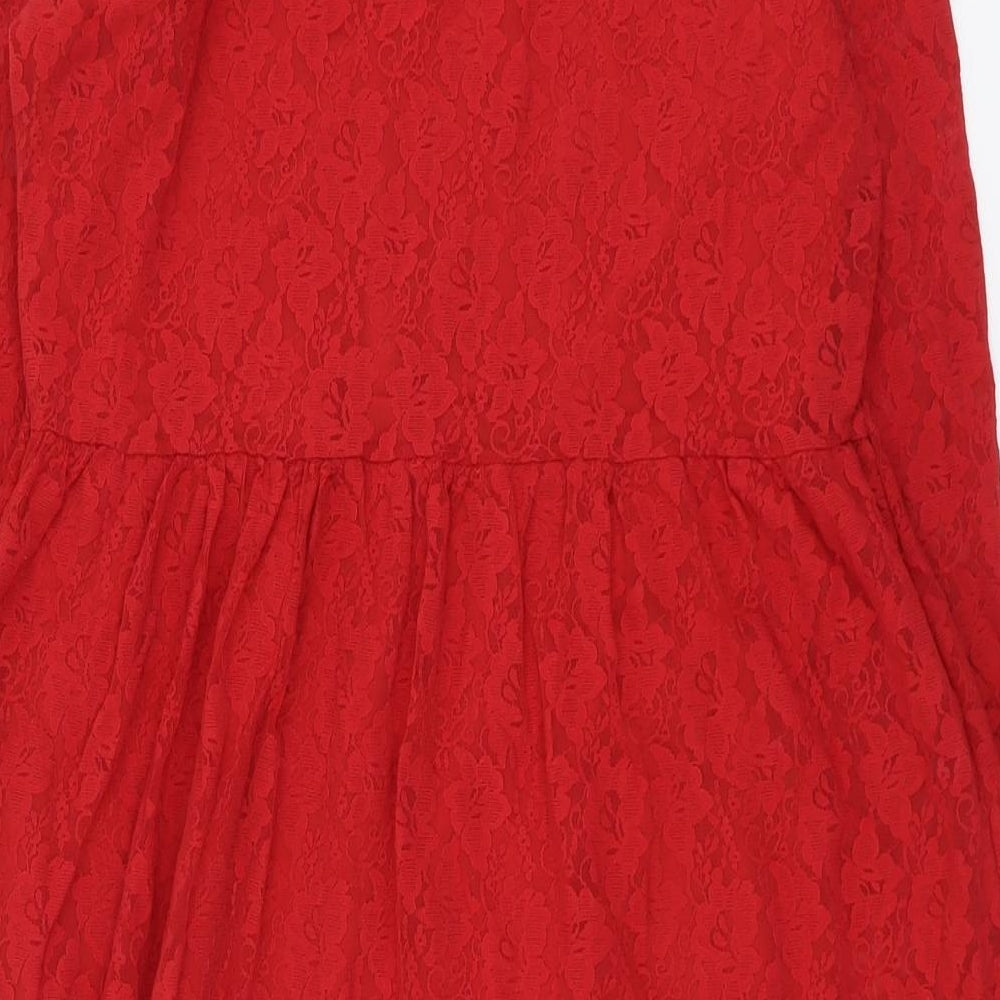 VERO MODA Womens Red Geometric Polyester Fit & Flare Size XL Round Neck Pullover