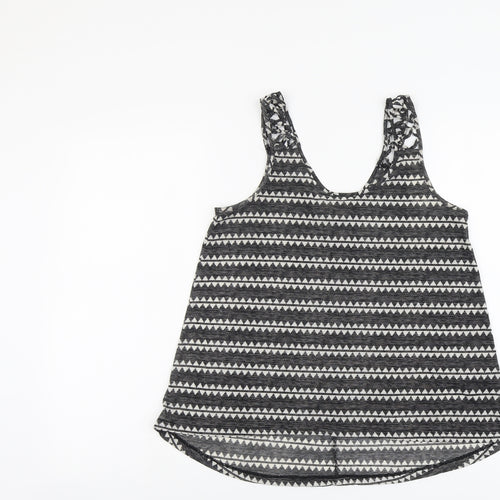 H&M Womens Black Geometric Polyester Basic Tank Size S Round Neck