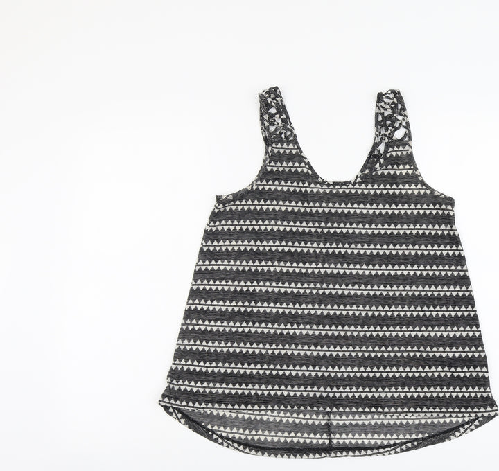 H&M Womens Black Geometric Polyester Basic Tank Size S Round Neck