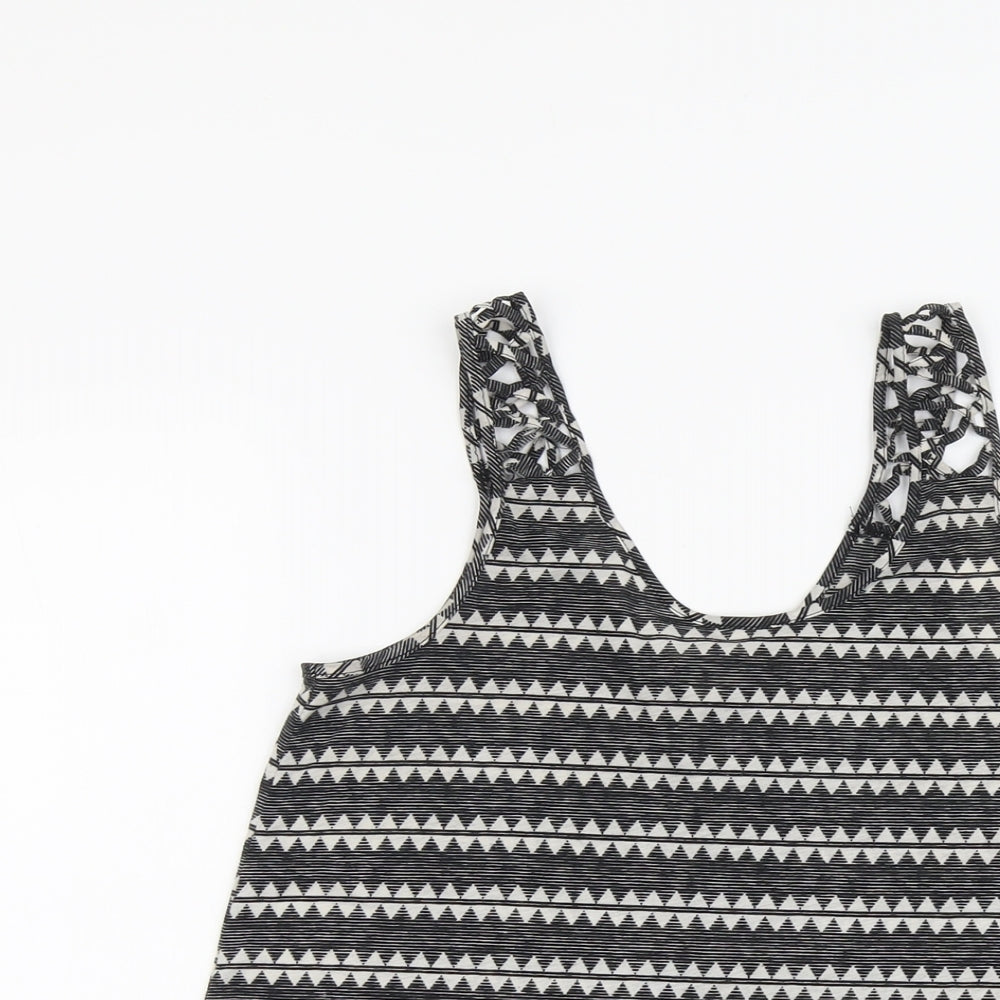 H&M Womens Black Geometric Polyester Basic Tank Size S Round Neck