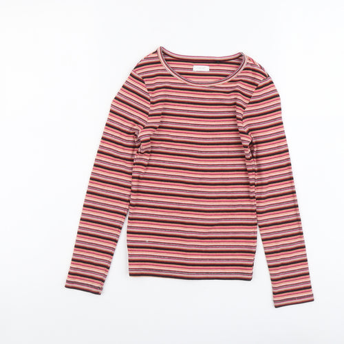 NEXT Girls Multicoloured Striped Cotton Basic T-Shirt Size 7 Years Round Neck Pullover
