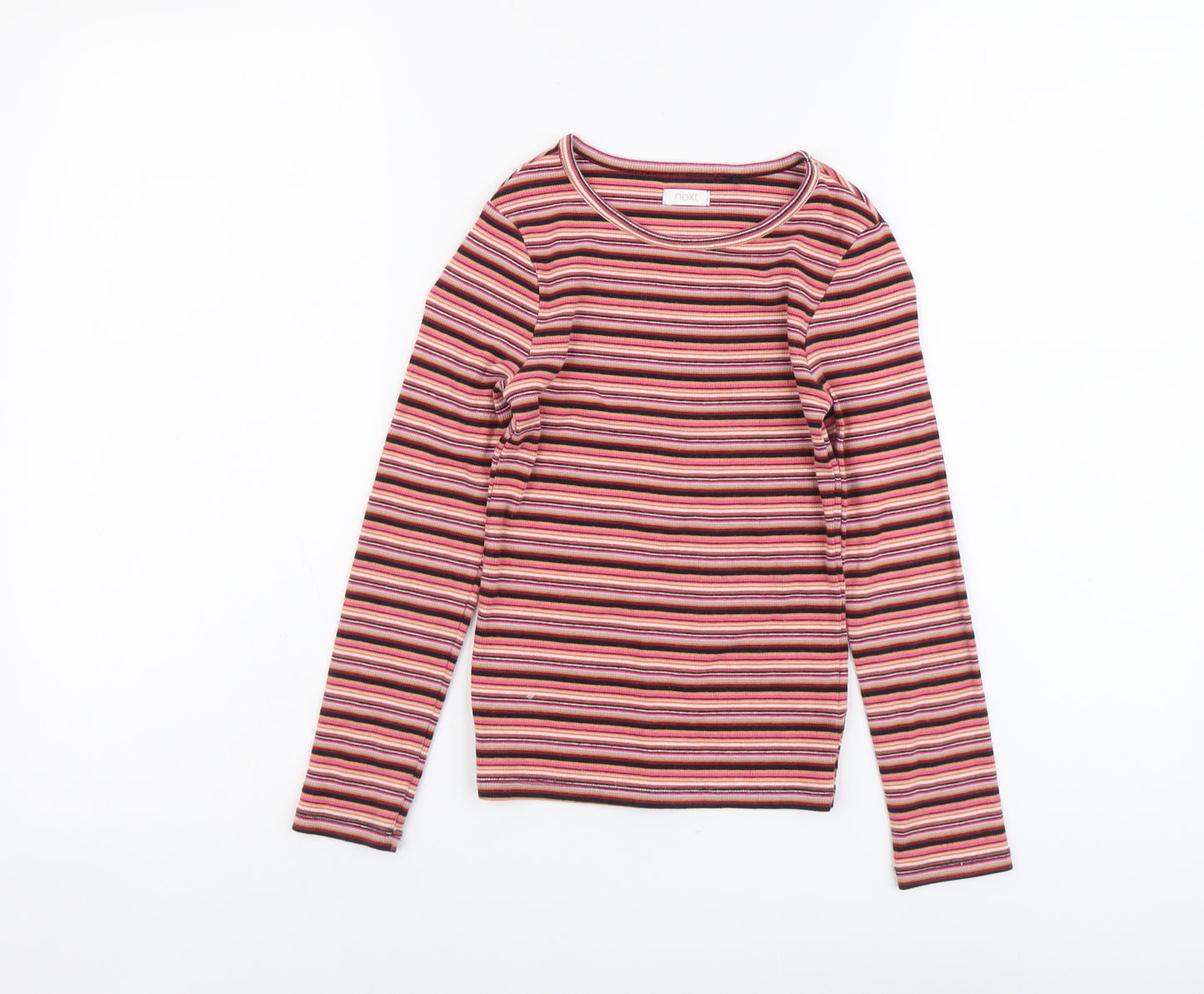 NEXT Girls Multicoloured Striped Cotton Basic T-Shirt Size 7 Years Round Neck Pullover
